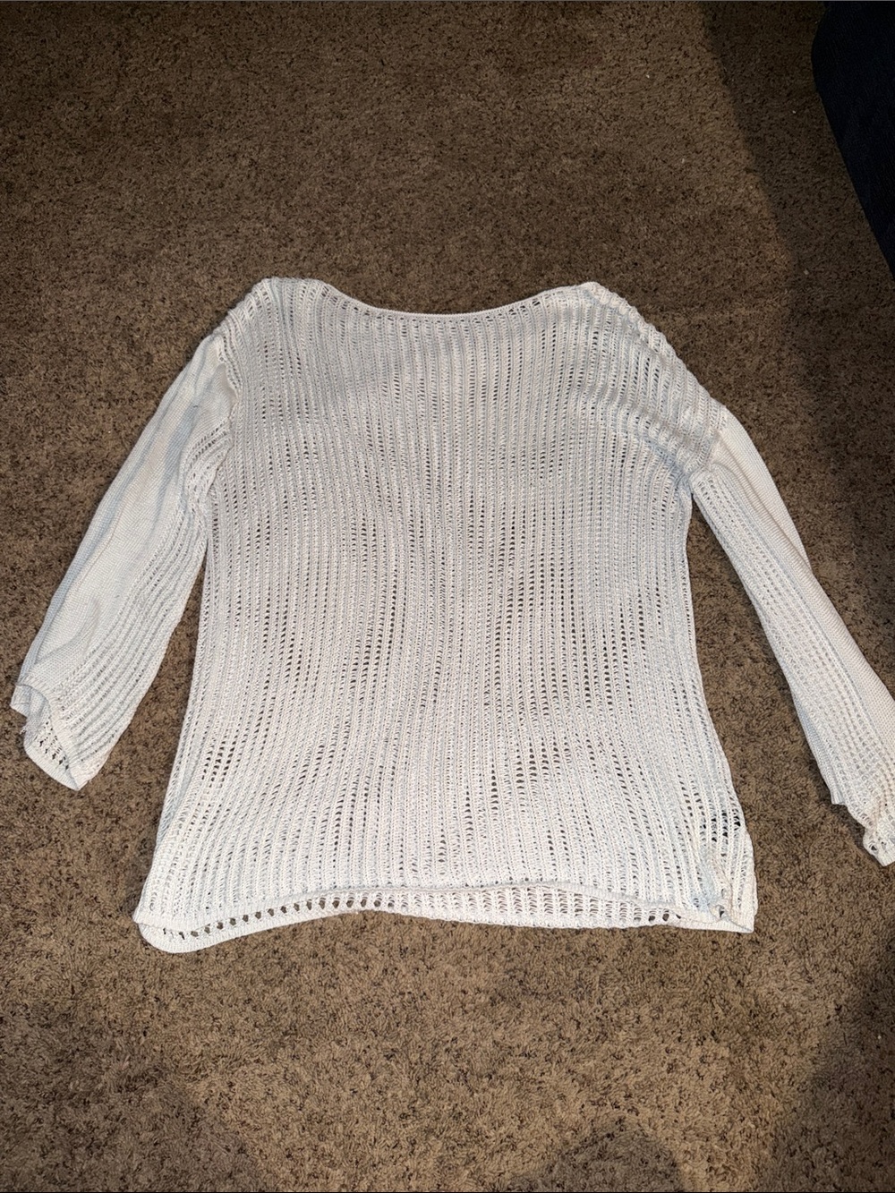 SHEIN White Open-Weave Off-Shoulder Knit Sweater